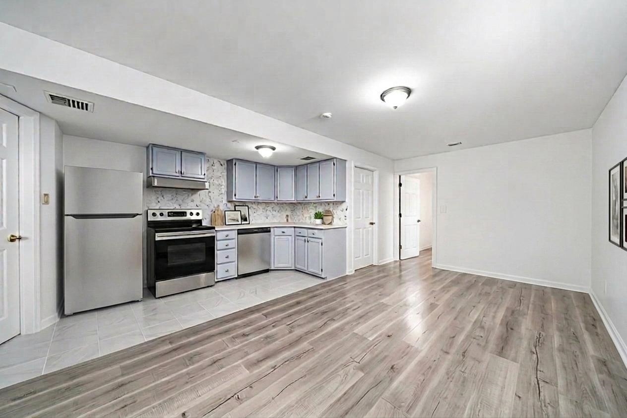 Kitchen with white cabinets