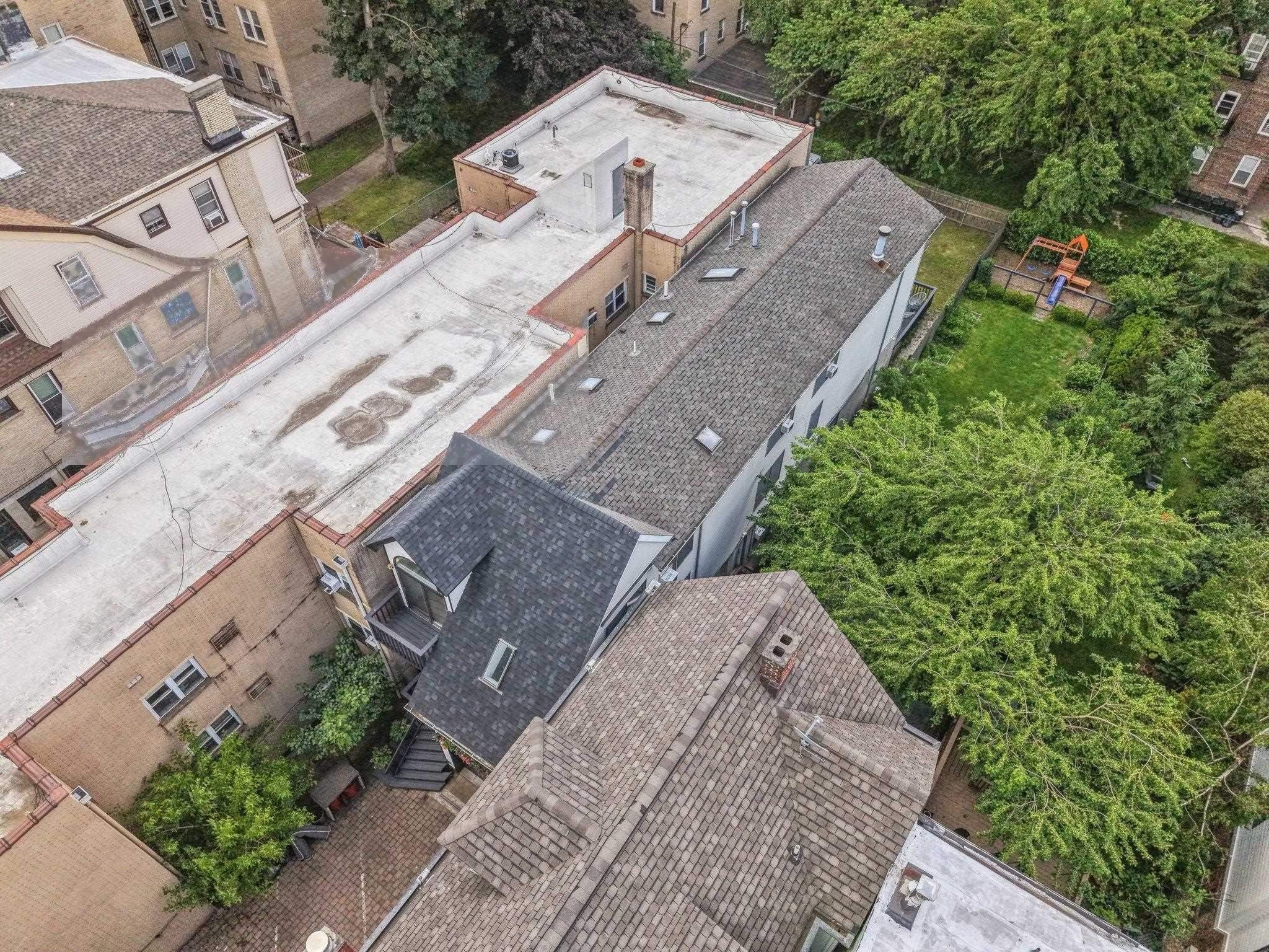 Aerial view of 79 Sherman Place showing the full lot depth and surrounding neighborhood