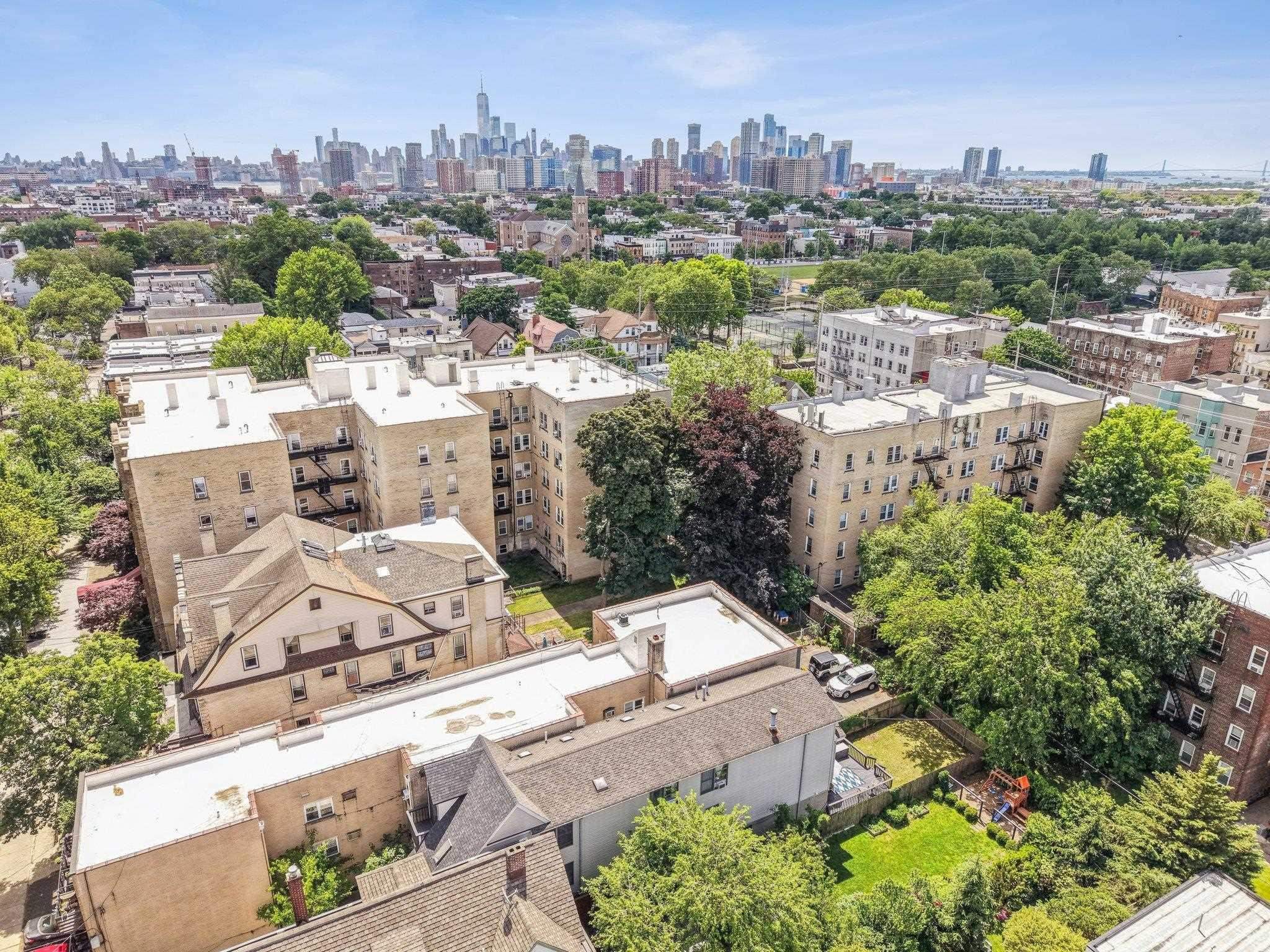 Aerial view of Jersey City Heights neighborhood showing 79 Sherman Place in context